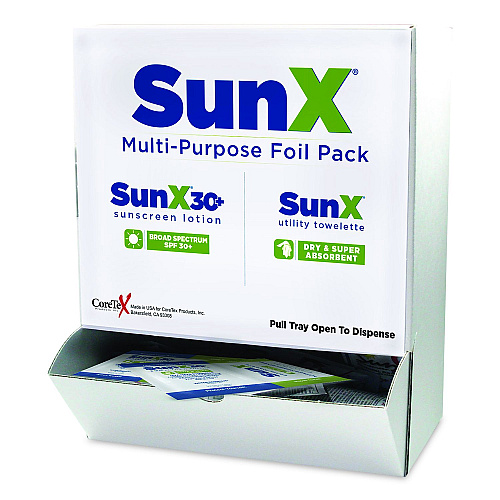 SUREFILL SunX30 Sunscreen Lotion and Wipe Packet with Dispenser Box, 0.25 oz, 50 Packets (91661)