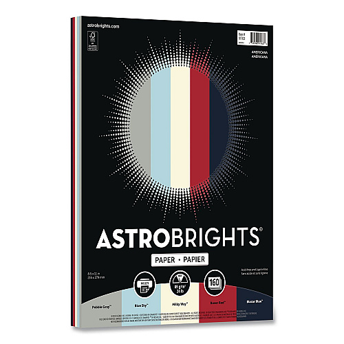 Astrobrights Color Paper - "Americana" Assortment, 24 lb Bond Weight, 8.5 x 11, Assorted Colors, 160 Sheets (91763)