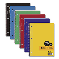 BAZIC Spiral Notebooks, 1-Subject, Wide Rule, Assorted Color Covers, (70) 10.5 x 8 Sheets,  24/Carton (559)