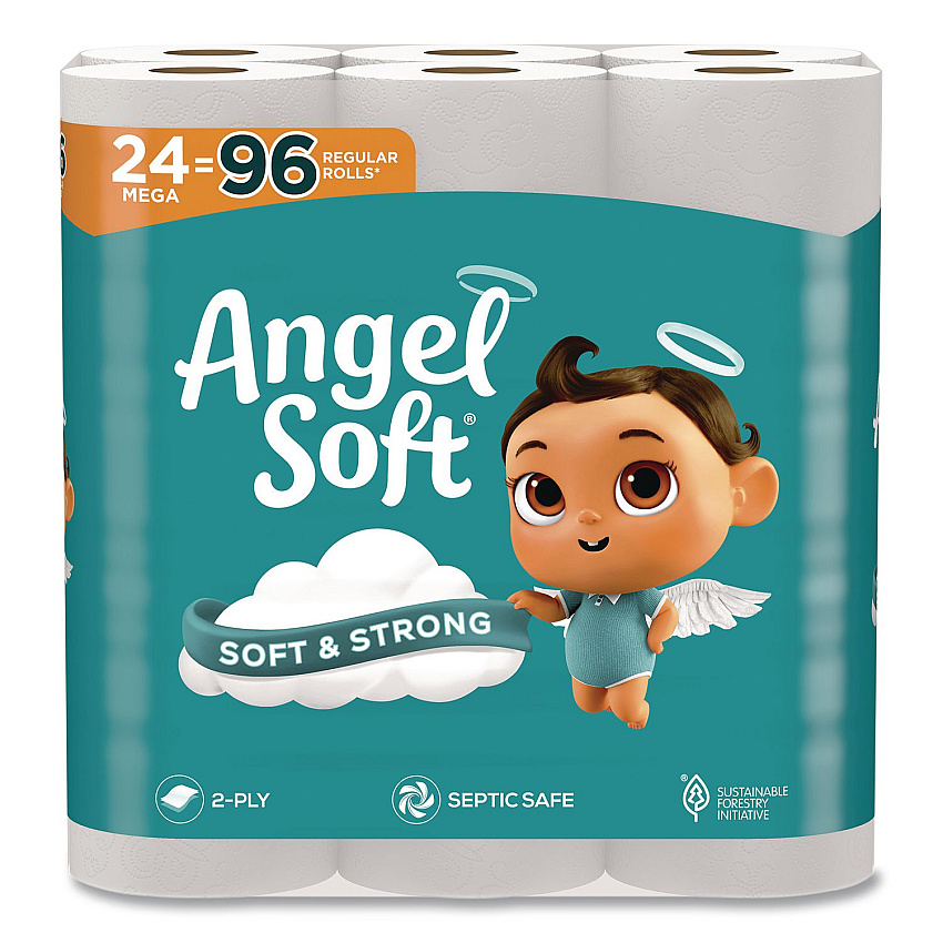 Angel Soft Mega Toilet Paper, Septic Safe, 2-Ply, White, 320 Sheets/Roll, 24 Rolls/Pack (794085)