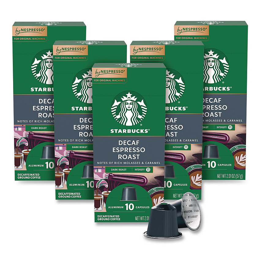 Starbucks By NESPRESSO Espresso Roast Decaf Original Pods, 10/Pack, 5 Packs/Box, 50/Box (109050)
