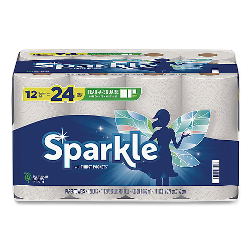 Sparkle Tear-A-Square Double Roll Paper Towels, 2-ply, 110 Sheets/Roll, 12 Rolls/Pack (22361507)