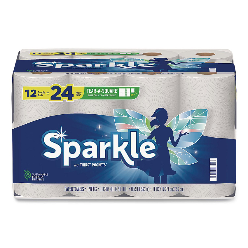 Sparkle Tear-A-Square Double Roll Paper Towels, 2-ply, 110 Sheets/Roll, 12 Rolls/Pack (22361507)