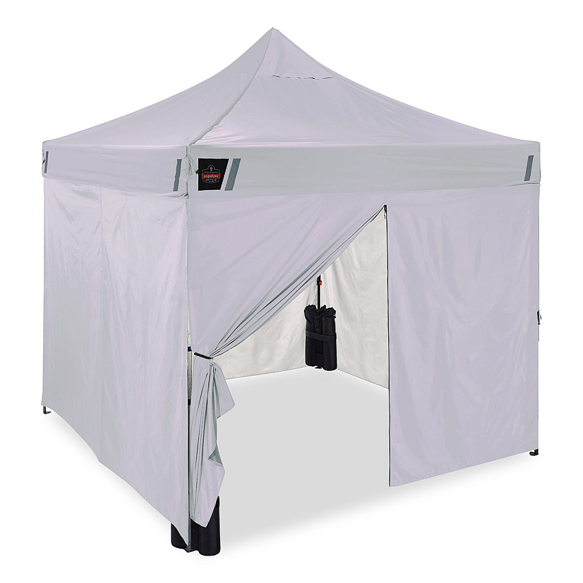 ergodyne SHAX 6057 Heavy-Duty Pop-Up Tent Enclosed Kit, Single Skin, 10 ft x 10 ft, Polyester/Steel, White (12963)