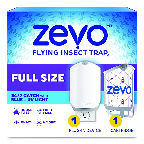 Zevo Flying Insect Indoor Fly Trap, 1 Plug-In Base, 1 Refill Cartridge, 4/Carton (01790)