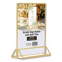 Excello Global Products Acrylic Sign Holder with Gold Trim, 5 x 7 Insert (SGNHGT5X7)