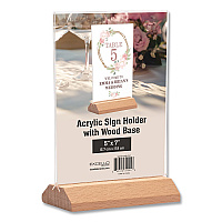 Excello Global Products Acrylic Sign Holder with Wood Base, 5 x 7 Insert (SGNHWB5X7)