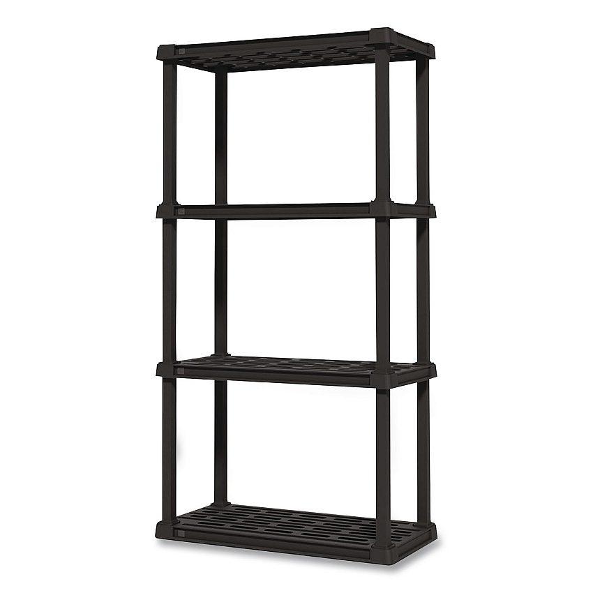Iris Plastic Shelving Unit, 4 Shelves, 23.9 x 11.8 x 48.3, Black (140038)