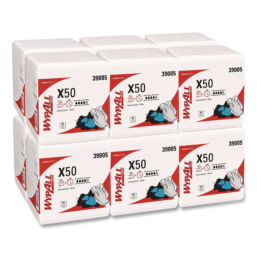 WypAll GeneralClean X50 Cleaning Cloths, 12 x 12.5, White, 84/Pack, 12 Packs/Carton (39005)