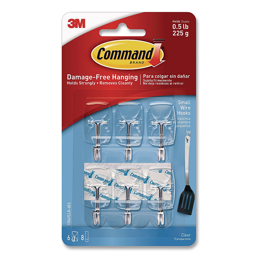 Command Small Wire Hooks, Small, Plastic/Metal Wire, White, 0.5 lb Capacity, 6/Pack (17067CLR6ES)