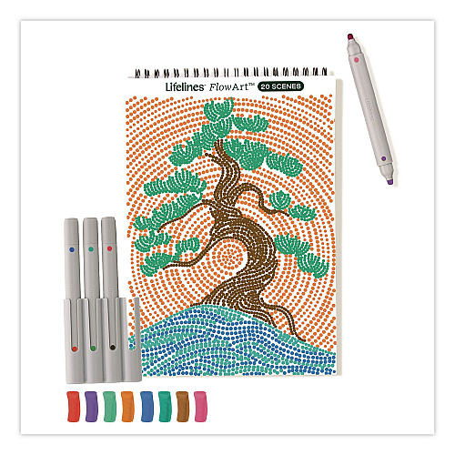 Lifelines FlowArt Dot-By-Letter Coloring Book, Landscapes, with 4 Double-Sided Markers, All Ages, 20 Pages (165008)