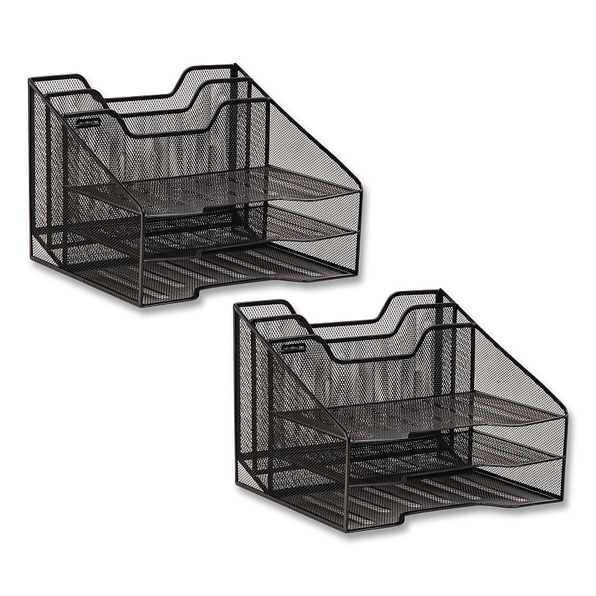 Mind Reader Metal Desk Organizer Letter Tray, 5 Sections, Letter Size, 11.5 x 12.5 x 9.5, Black, 2/Pack (2MESHBOX5BLK)