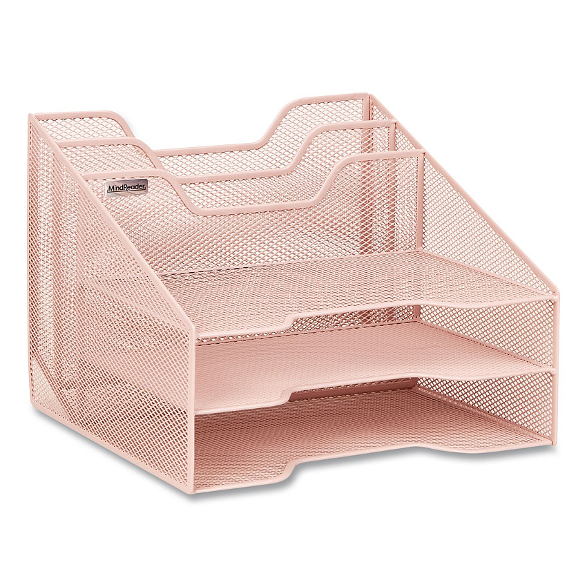 Mind Reader Metal Desk Organizer Letter Tray, 5 Sections, Letter Size, 11.5 x 12.5 x 9.5, Pink (MESHBOX5PNK)