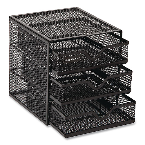 Mind Reader 3-Drawer Desktop Storage Organizer, 6.25 x 6.5 x 6.5, Black, Metal Mesh (MINMESH3BLK)