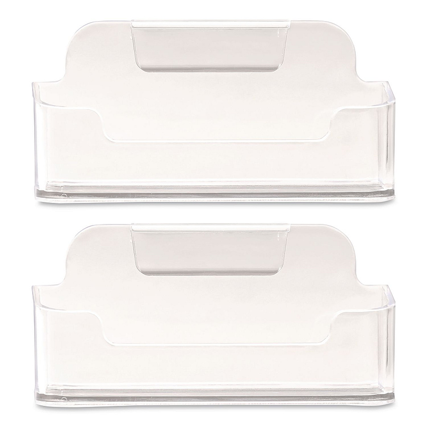 Excello Global Products Business Card Holders, Holds 50 Cards, 3.75 x 1.5 x 1.88, Plastic, Clear, 2/Pack (BCH2PK)