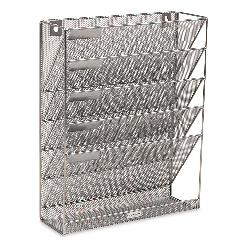 Mind Reader 5-Pocket Metal Mesh Mountable Wall File, 5 Sections, Letter Size, 12.75 x 4 x 16, Silver (MAGSTACKSIL)