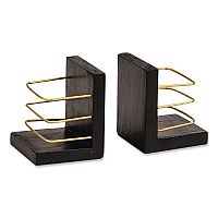 Mind Reader Wood Decorative Basket Bookends, Nonslip Base, 4 x 4 x 5, Wood/Metal, Brown/Gold (BOOKBASK2BLK)