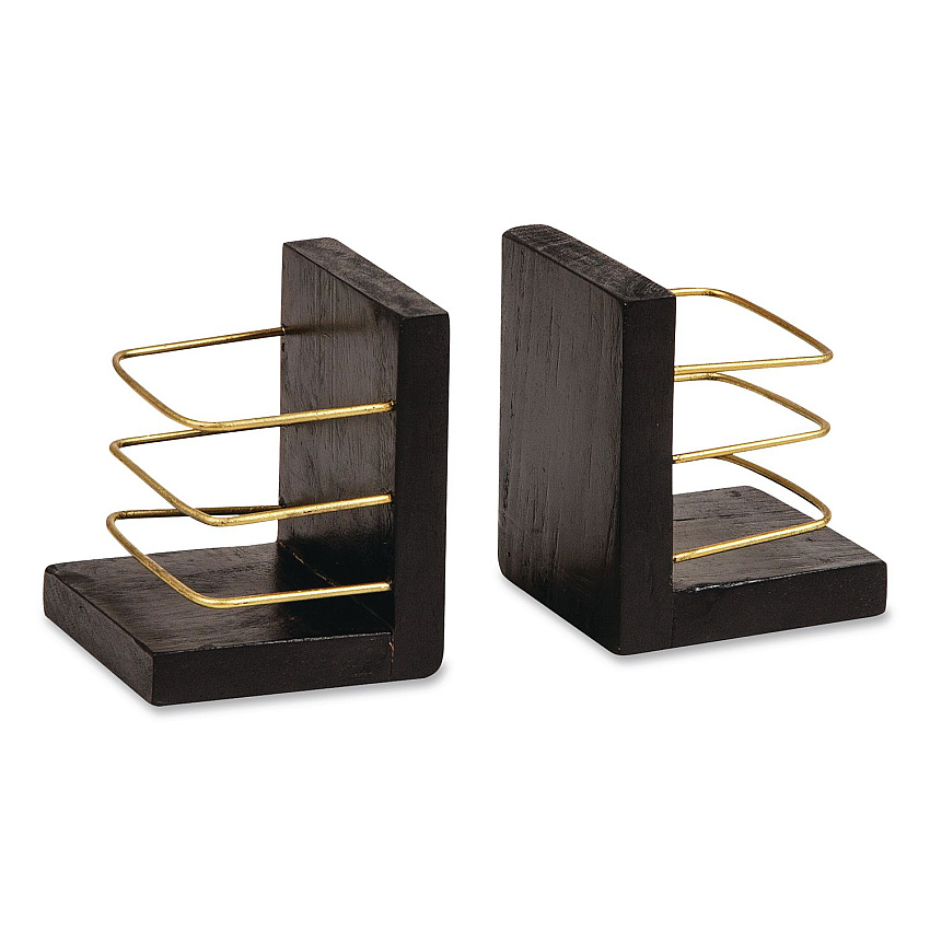 Mind Reader Wood Decorative Basket Bookends, Nonslip Base, 4 x 4 x 5, Wood/Metal, Brown/Gold (BOOKBASK2BLK)
