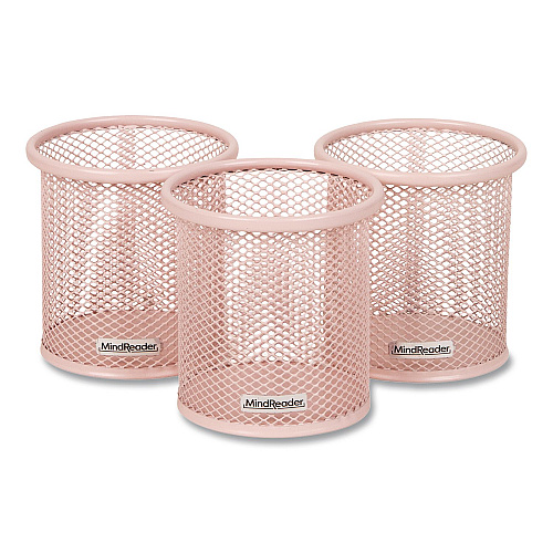 Mind Reader Metal Pen Holder, 3.5" x 3.5" x 3.75", Pink, 3 Pieces/Set (CLIPMESH3PNK)