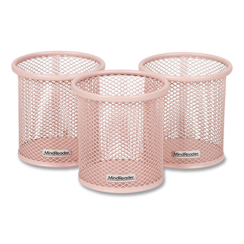 Mind Reader Metal Pen Holder, 3.5" x 3.5" x 3.75", Pink, 3 Pieces/Set (CLIPMESH3PNK)