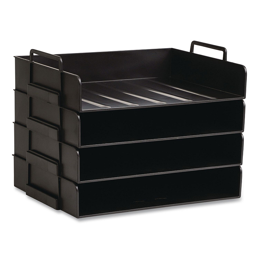 Mind Reader Stackable Plastic Desk Tray, 4 Sections, Letter Size, 13.75 x 10 x 10.75, Black (DANSTACK4BLK)