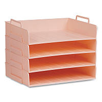 Mind Reader Stackable Plastic Desk Tray, 4 Sections, Letter Size, 13.75 x 10 x 10.75, Pink (DANSTACK4PNK)