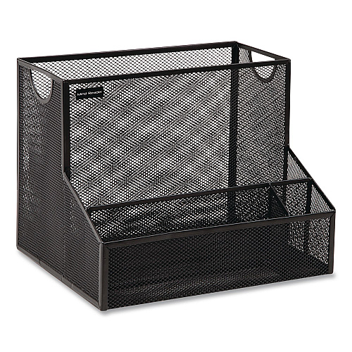 Mind Reader 4-Compartment Desk Organizer, 12.15 x 9.5 x 9.5, Black, Metal Mesh (DEEPORGBLK)