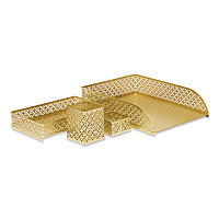Mind Reader Metal Desk Organizer Set, Gold, 4 Pieces (DESK4GLD)