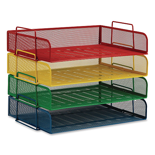 Mind Reader Metal Mesh Stackable Letter Tray, 4 Sections, Letter Size, 13.25 x 9.75 x 11.25, Assorted (DSTACK4ASST)