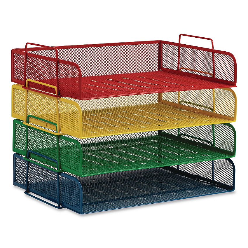 Mind Reader Metal Mesh Stackable Letter Tray, 4 Sections, Letter Size, 13.25 x 9.75 x 11.25, Assorted (DSTACK4ASST)