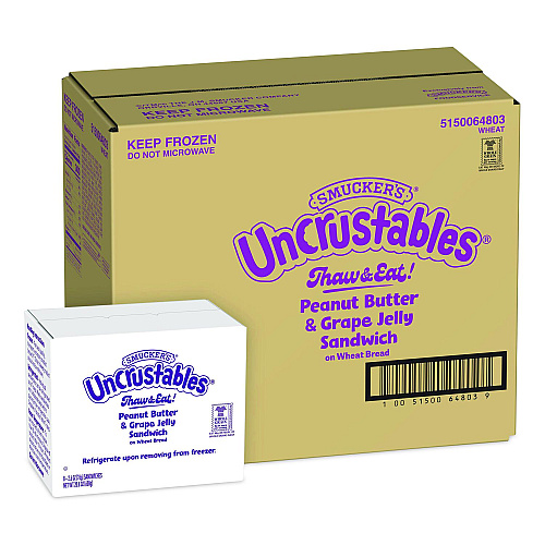 Smucker's UNCRUSTABLES Peanut Butter and Grape Wheat, 2.6 oz, 8 Sandwiches/Box, 2 Boxes/Carton (60004242)