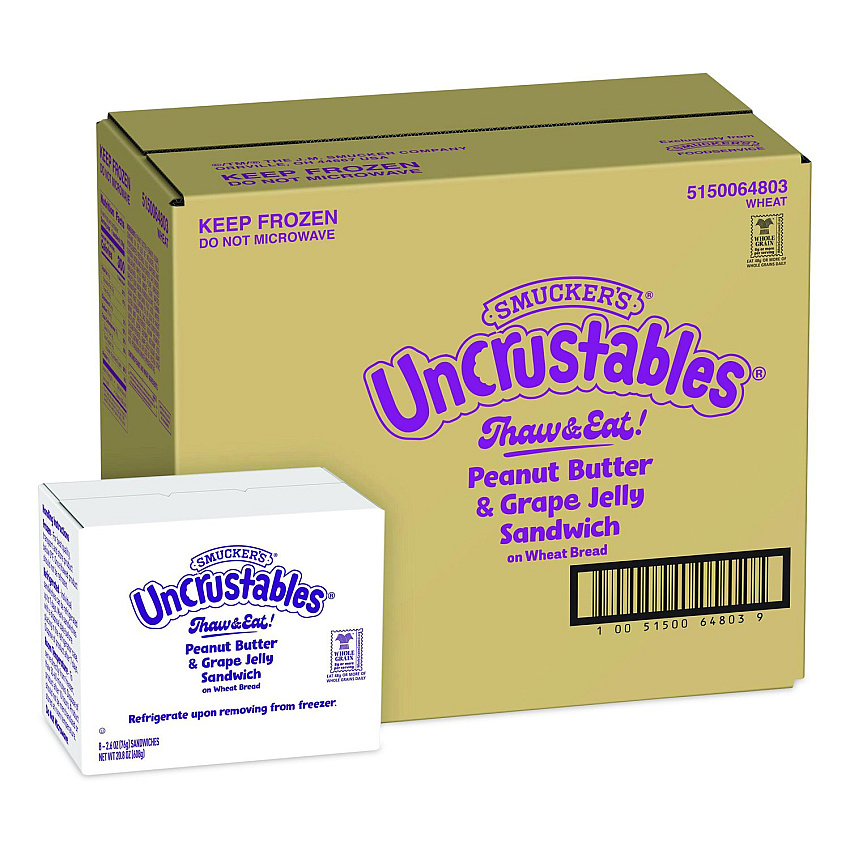 Smucker's UNCRUSTABLES Peanut Butter and Grape Wheat, 2.6 oz, 8 Sandwiches/Box, 2 Boxes/Carton (60004242)