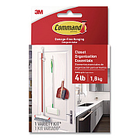 Command Closet Organization Essentials Variety Kit, Broom Gripper and (2) Utility Hooks, Plastic, White, Supports 4 lb, 3/Pack (17235ES)