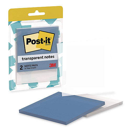 Post-it Transparent Notes, 2.88" x 2.88", Assorted Colors (Transparent Blue and Clear), 36 Sheets/Pad, 2 Pads/Pack (6002TRCOL)
