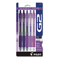 Pilot G2 Edge Colors of Creativity Premium Gel Pens, Shades of Purple, Retractable, Fine 0.7 mm, Assorted Ink/Barrel Colors, 5/Pack (XPO32001)