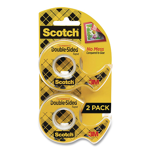 Scotch Double-Sided Permanent Tape in Handheld Dispenser, 1" Core, 0.5" x 11.11 yds, Clear, 2/Pack (137DM2)