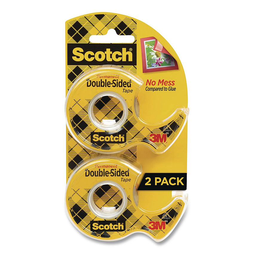 Scotch Double-Sided Permanent Tape in Handheld Dispenser, 1" Core, 0.5" x 11.11 yds, Clear, 2/Pack (137DM2)