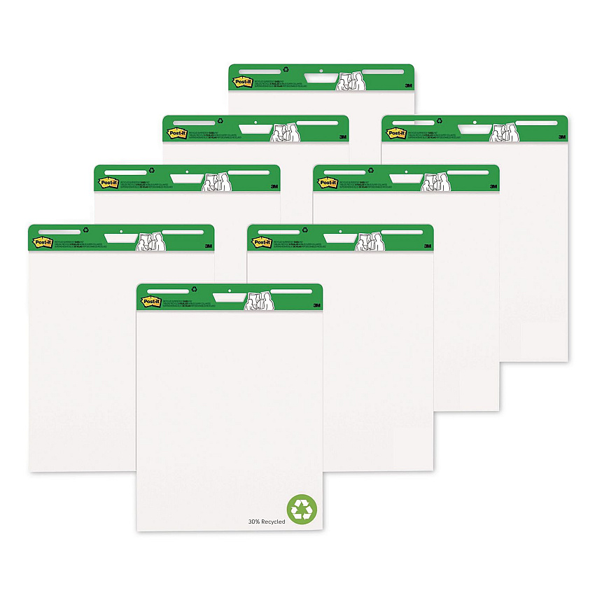 Post-it Self-Stick Easel Pads, Vertical Orientation, (30) White 25 x 30 Sheets, 8/Pack (559RPVAD8)
