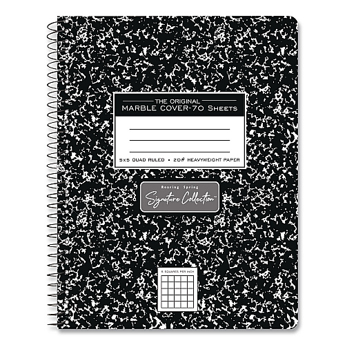 Roaring Spring Signature Collection Composition Notebook, Quadrille Rule (5 sq/in), Black Marble Cover, (70) 9.75 x 7.5 Sheets (10113)