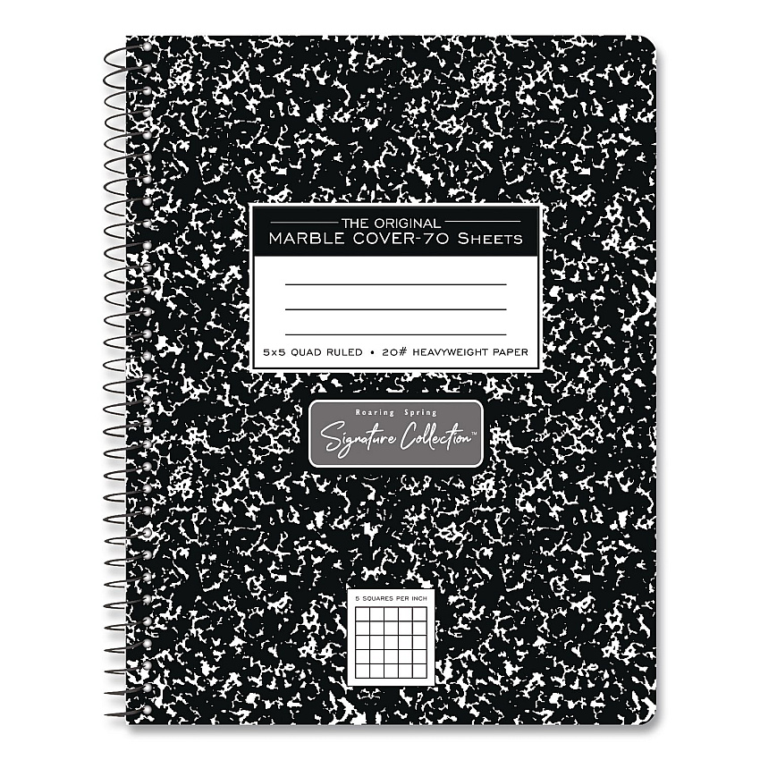 Roaring Spring Signature Collection Composition Notebook, Quadrille Rule (5 sq/in), Black Marble Cover, (70) 9.75 x 7.5 Sheets (10113)