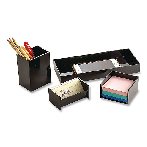 Officemate 4-Piece Desktop Supplies Organizer Set, Black, Plastic (21532B)