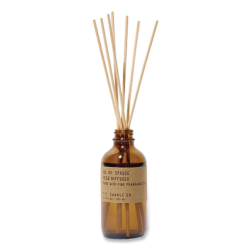 P.F. Candle Co. Reed Diffuser, Spruce, 3.5 oz, 4.25" Bottle, 9" Reeds, Amber (RD5)