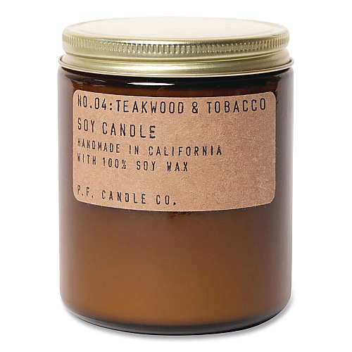 P.F. Candle Co. Soy Jar Candle, Teakwood and Tobacco, 50 Hour Burn Time, 7.2 oz, Amber (SC4)