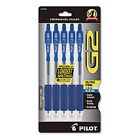 Pilot G2 Edge Premium Gel Pen, Retractable, Ultra Fine 0.38 mm, Blue Ink, Clear/Blue Barrel, 5/Pack (18203)
