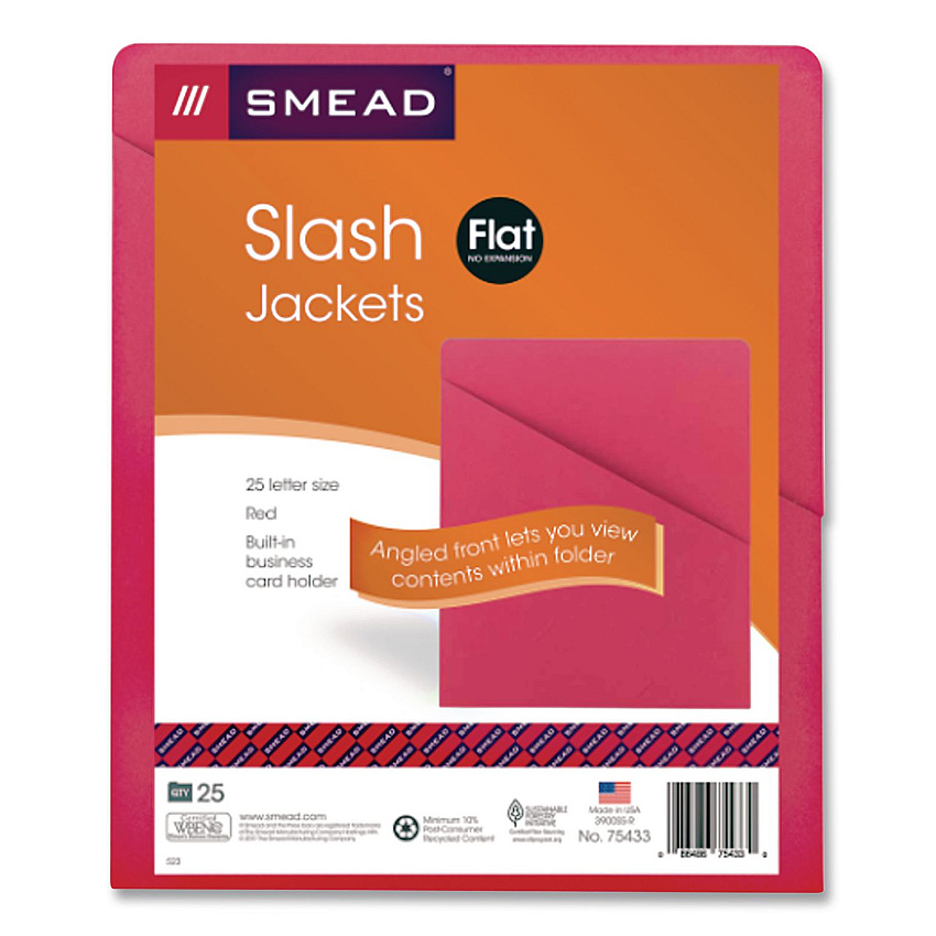 Smead Organized Up Slash Jackets, Letter Size, Red, 25/Pack (75433)