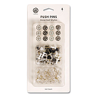 U Brands Moroccan Monochrome Push Pins, Assorted Colors, 100/Pack (2996U0624)
