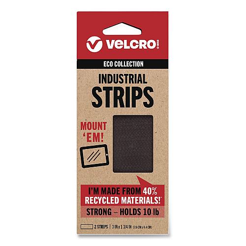 Velcro ECO Collection Industrial Strips, 1.75" x 3", Black, 2/Pack (VEL30189USA)