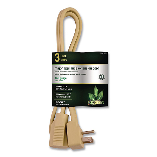 GoGreen Power Appliance Cords, 3 ft, 15 A, Beige (GG25603)