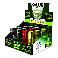 GoGreen Power COB LED Flashlights with Display Case, 3 AAA Batteries (Included), Assorted Colors, 12/Pack (GG113COBD12)