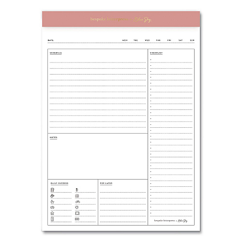 Blue Sky Bespoke Letterpress Daily Desk Notes Planner Pad, 7 x 9, Camellia Pink Headband, Undated (155580)